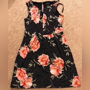 Pink Flower Navy white Dot Dress